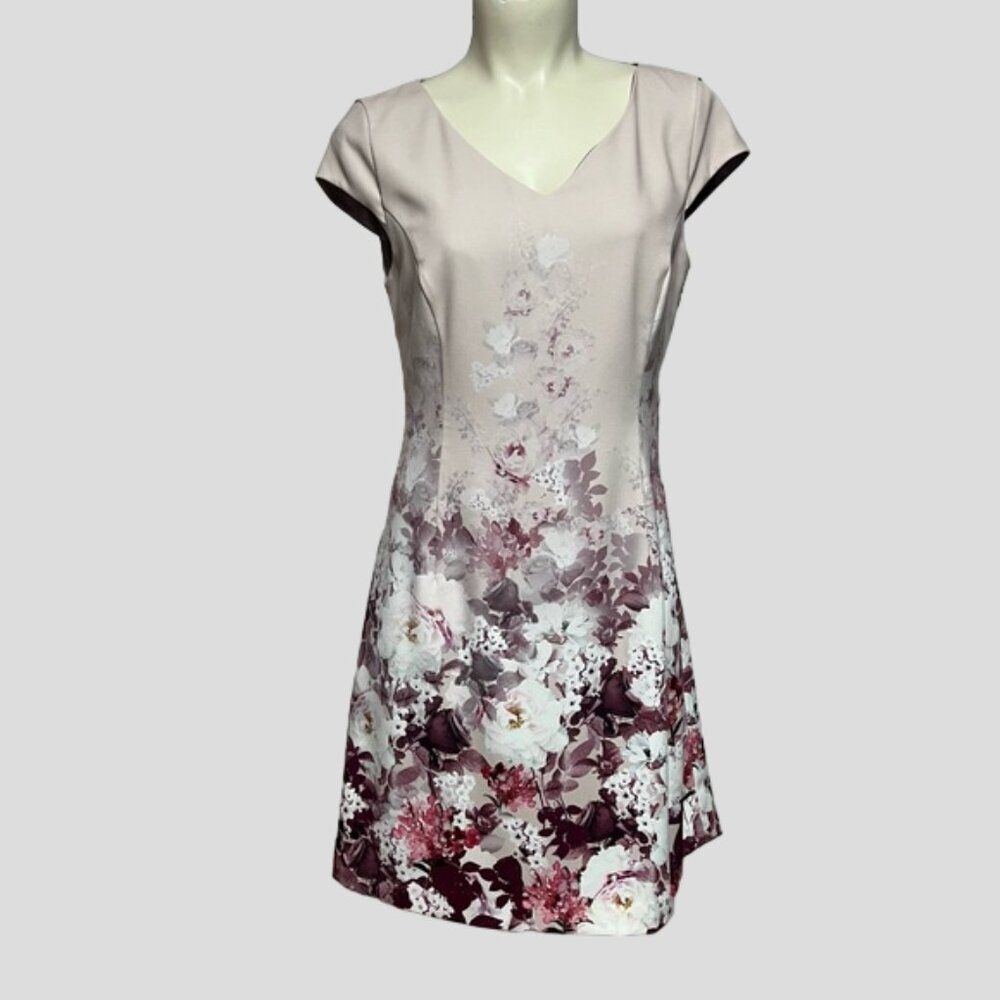 Jacques Vert Burgundy Floral A Line Spring Summer Dress